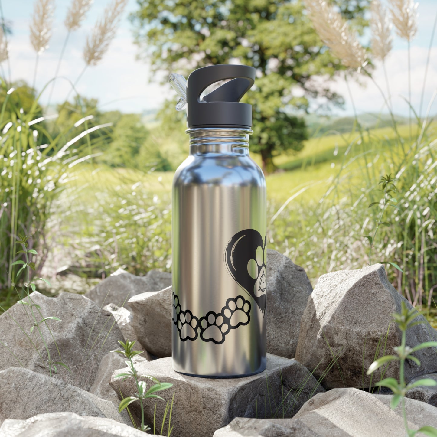 Therian Gear, Water Bottle, therian symbol in a heart design - Stainless Steel Tumbler, Cup with Straw, 20oz