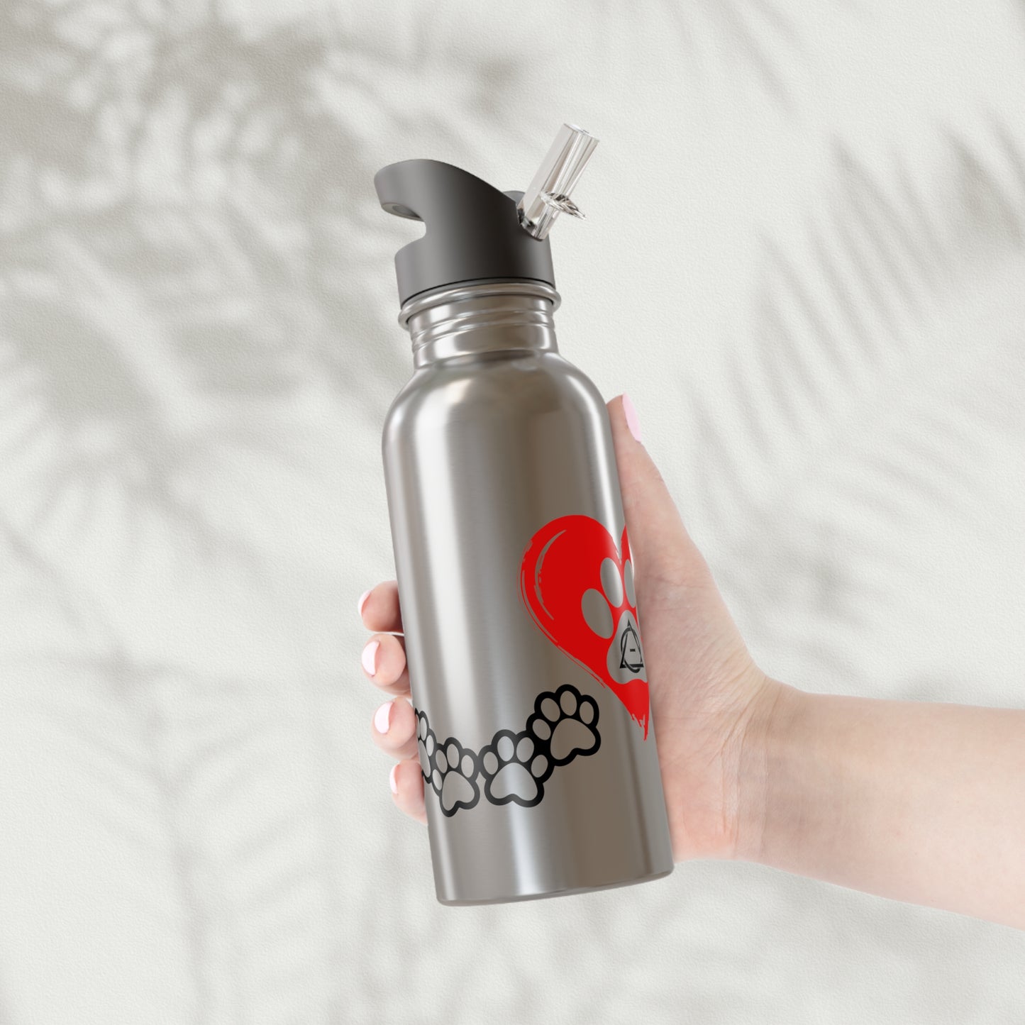 Therian Gear, Water Bottle, therian symbol in a heart design - Stainless Steel Tumbler, Cup with Straw, 20oz