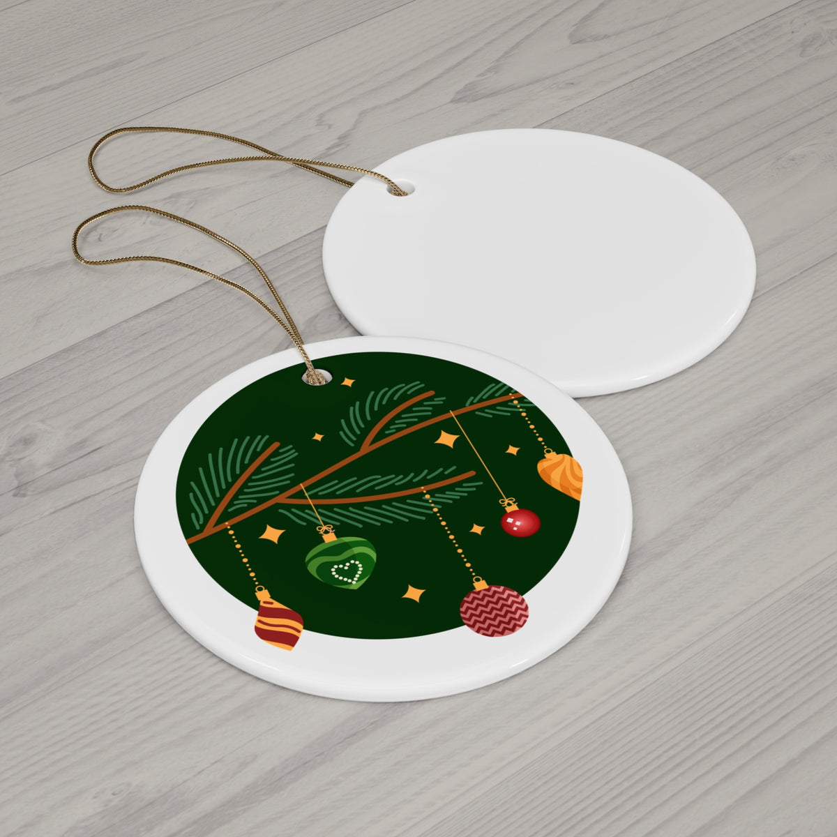 Green And Gold Round Ceramic Christmas Ornament, 2.76in