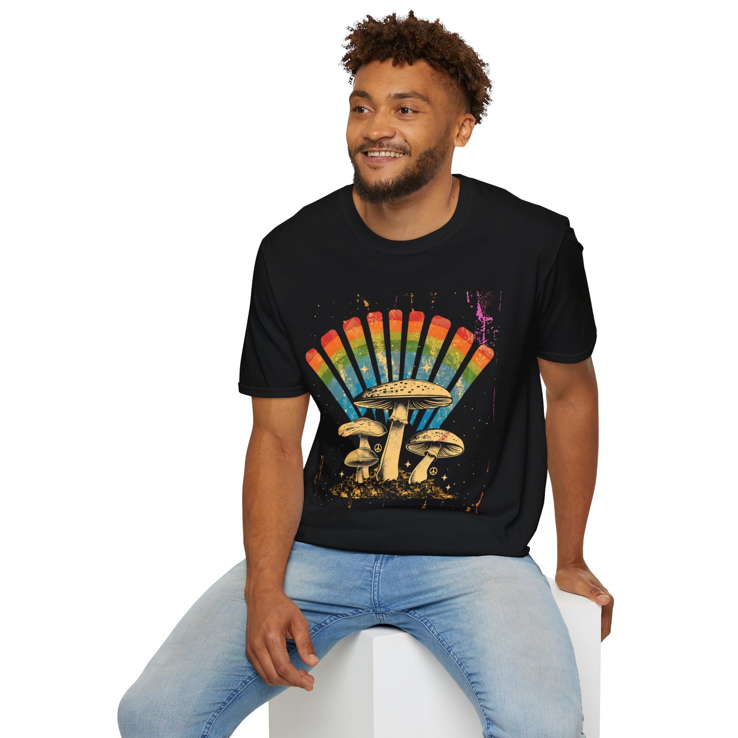 Vintage T-Shirt, Rainbow Mushroom Unisex Soft Style T-Shirt, Boho Tee, Psychedelic Shirt, Festival Wear, Nature Lover Gift