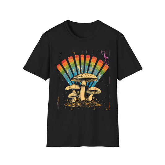 Vintage T-Shirt, Rainbow Mushroom Unisex Soft Style T-Shirt, Boho Tee, Psychedelic Shirt, Festival Wear, Nature Lover Gift