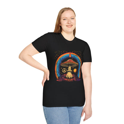 Vintage Inspired Shirt, Psychedelic Mushroom Peace T-Shirt, Unisex Tee, Bohemian Style Apparel, Festival Outfit, Gift