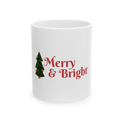 Merry And Bright Christmas Tree Ceramic Mug, 11oz