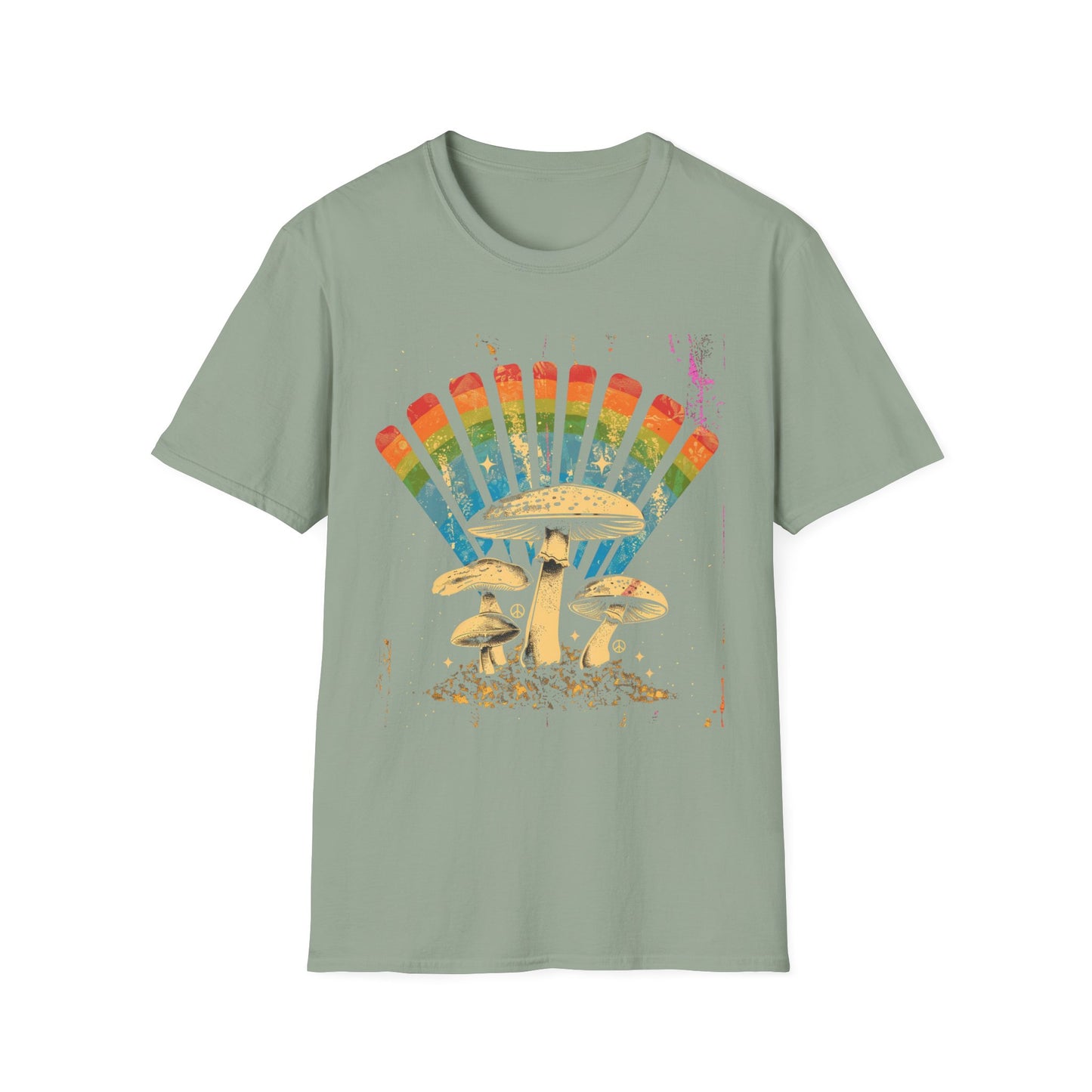 Vintage T-Shirt, Rainbow Mushroom Unisex Soft Style T-Shirt, Boho Tee, Psychedelic Shirt, Festival Wear, Nature Lover Gift