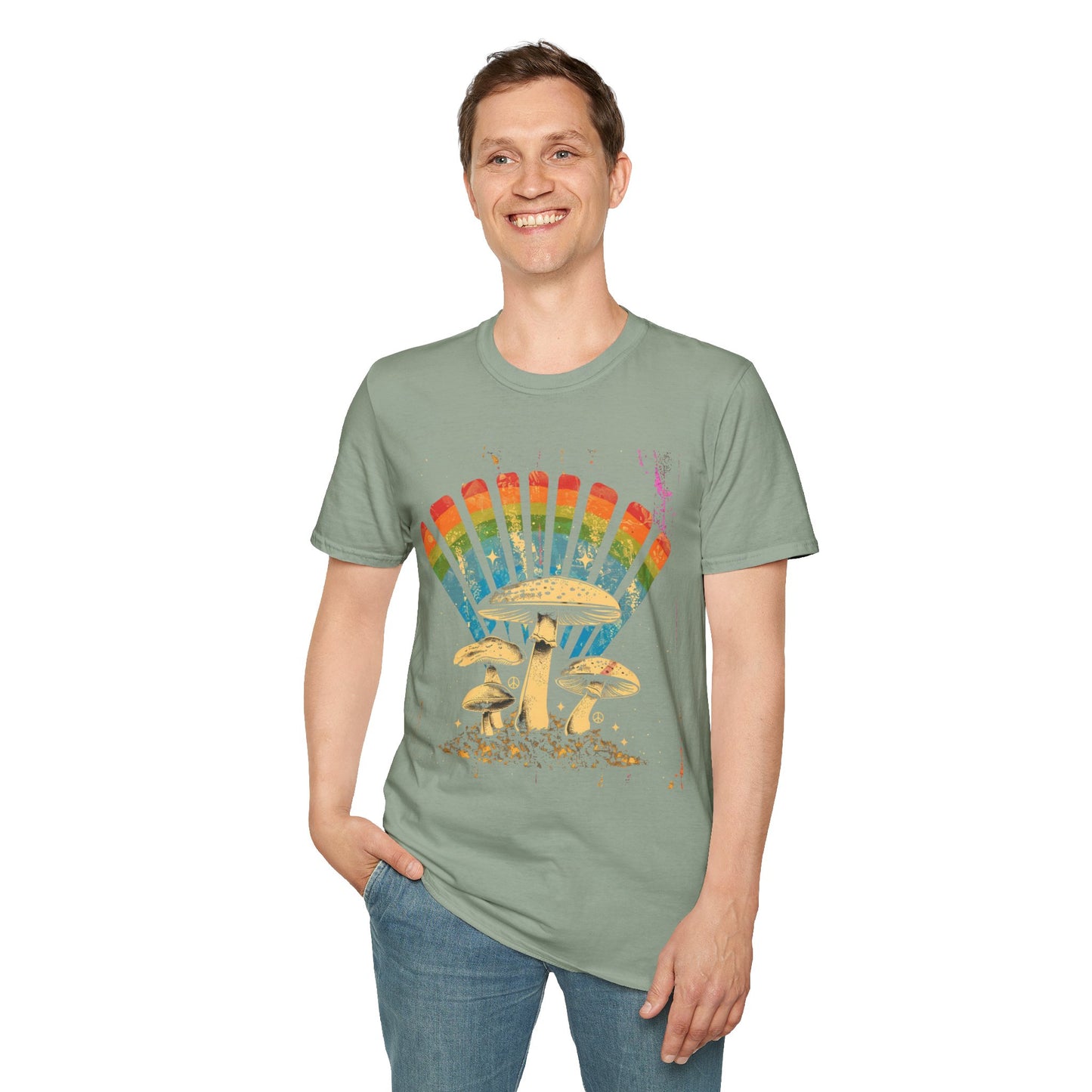 Vintage T-Shirt, Rainbow Mushroom Unisex Soft Style T-Shirt, Boho Tee, Psychedelic Shirt, Festival Wear, Nature Lover Gift