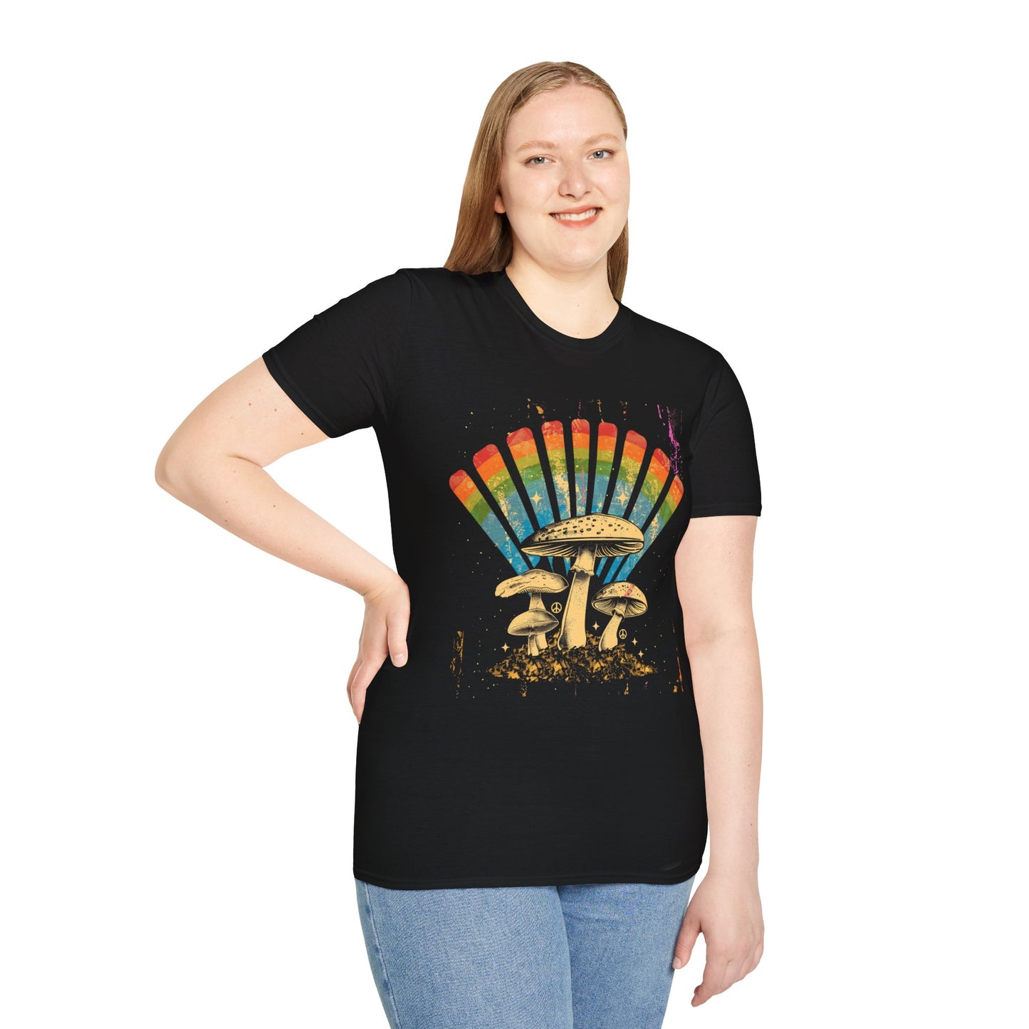 Vintage T-Shirt, Rainbow Mushroom Unisex Soft Style T-Shirt, Boho Tee, Psychedelic Shirt, Festival Wear, Nature Lover Gift