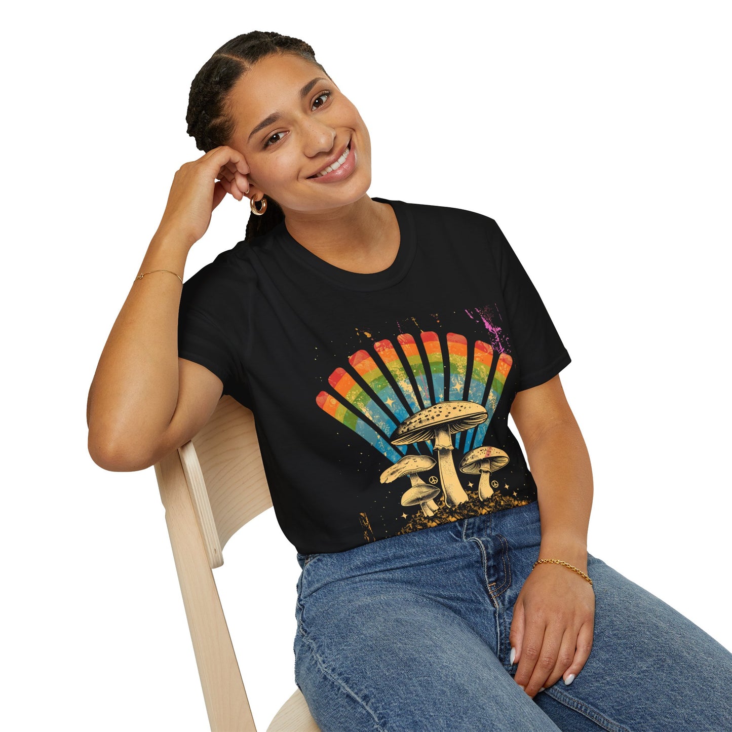 Vintage T-Shirt, Rainbow Mushroom Unisex Soft Style T-Shirt, Boho Tee, Psychedelic Shirt, Festival Wear, Nature Lover Gift