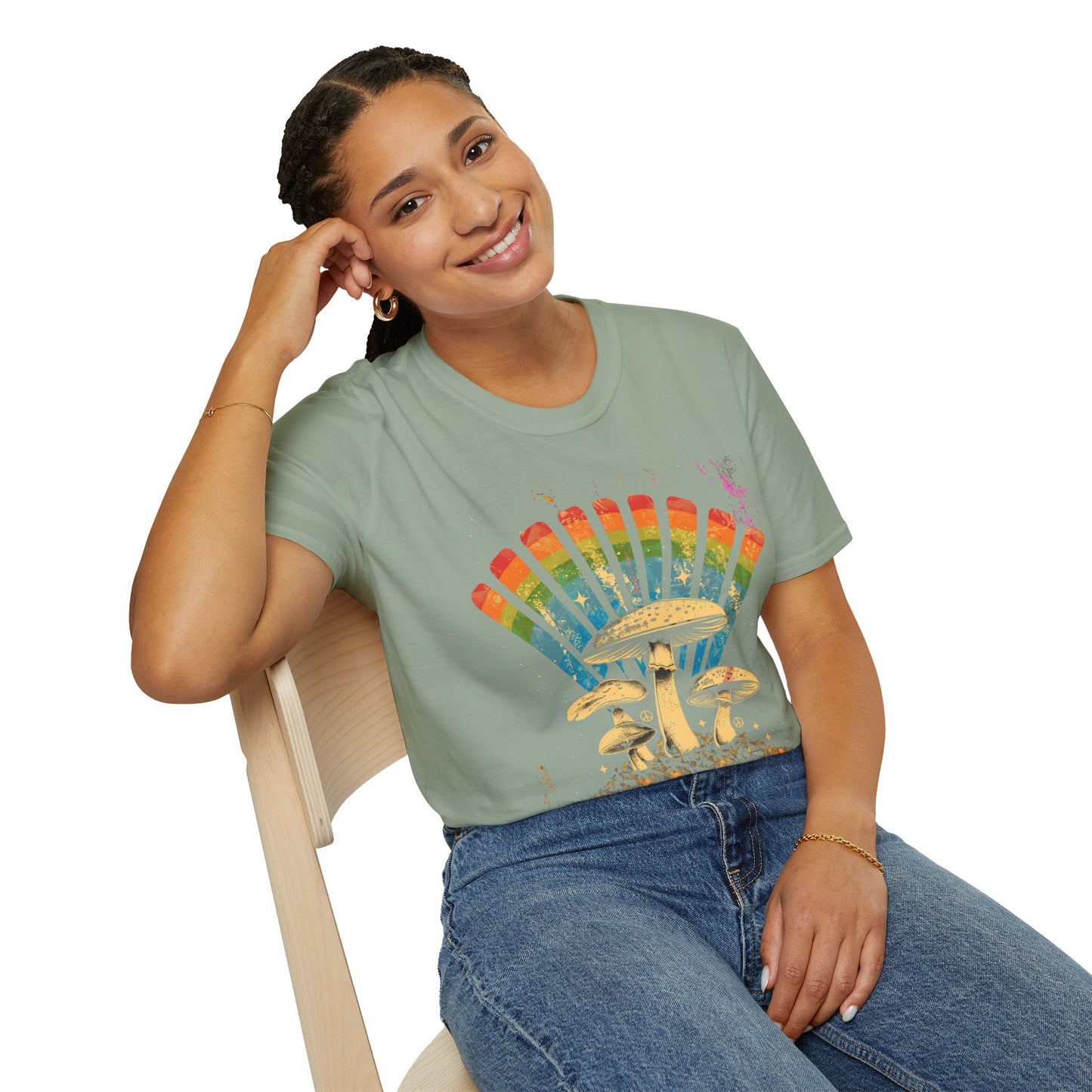 Vintage T-Shirt, Rainbow Mushroom Unisex Soft Style T-Shirt, Boho Tee, Psychedelic Shirt, Festival Wear, Nature Lover Gift