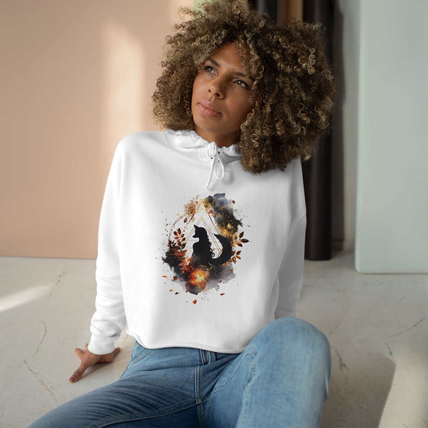 Therian Girl Sacred Geometry Crop Hoodie, Therianthropy Top, Mystical Spirit Clothing, Witchy Apparel, Esoteric Symbol Hooded