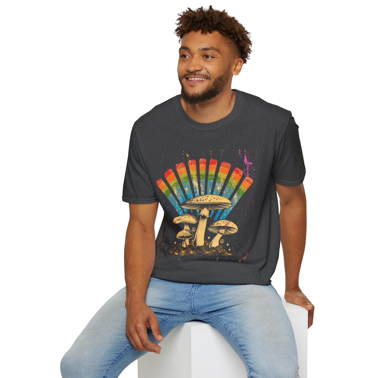 Vintage T-Shirt, Rainbow Mushroom Unisex Soft Style T-Shirt, Boho Tee, Psychedelic Shirt, Festival Wear, Nature Lover Gift