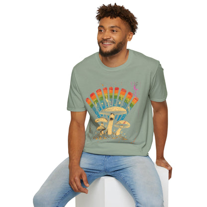 Vintage T-Shirt, Rainbow Mushroom Unisex Soft Style T-Shirt, Boho Tee, Psychedelic Shirt, Festival Wear, Nature Lover Gift