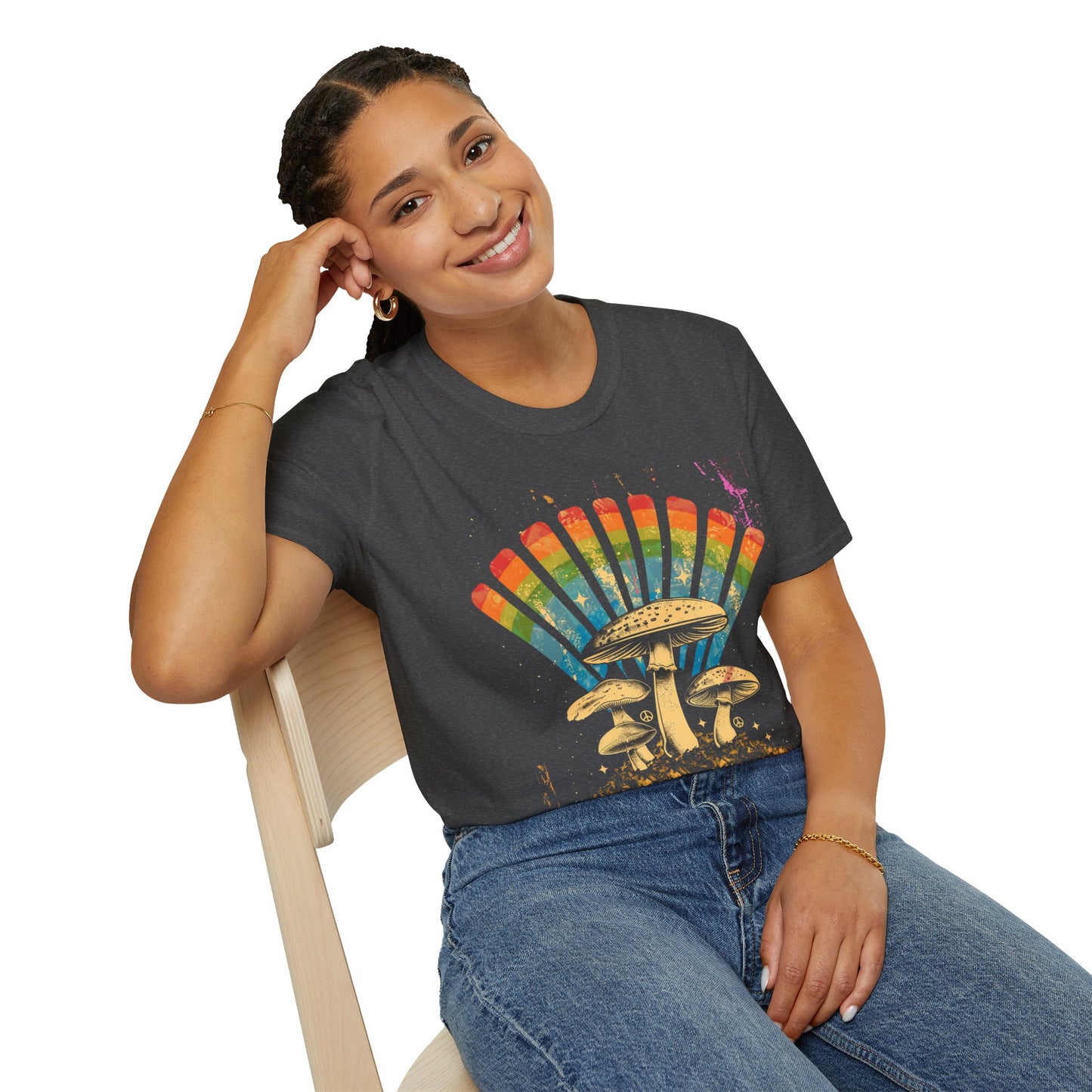 Vintage T-Shirt, Rainbow Mushroom Unisex Soft Style T-Shirt, Boho Tee, Psychedelic Shirt, Festival Wear, Nature Lover Gift