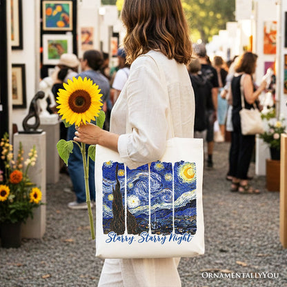 Vincent Van Gogh The Starry Night Canvas Tote Bag, Famous Painting Gift Shopper