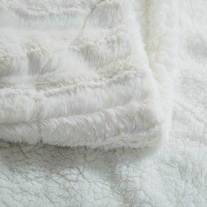 Tache White Ivory Polar Faux Fur with Sherpa Throw Blanket